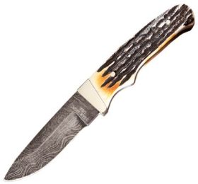 Bear & Son Cutlery Genuine India Stag-Bone Damascus Fixed-Blade Knife