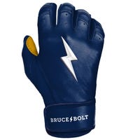 Bruce+Bolt Men's Premium Cabretta Leather Short Cuff Batting Gloves - 2020 Model in Navy/Gold Size Large