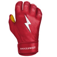 Bruce+Bolt Men's Premium Cabretta Leather Short Cuff Batting Gloves - 2020 Model in Red/Gold Size Large