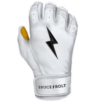 Bruce+Bolt Men's Premium Cabretta Leather Short Cuff Batting Gloves - 2020 Model in White/Gold Size Large