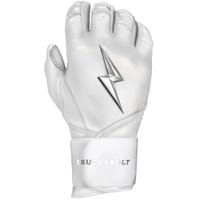 Bruce+Bolt Premium Cabretta Leather Long Cuff Youth Batting Gloves - 2020 Model - Chrome in White/Chrome Size Large