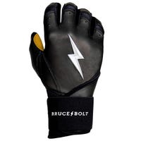 Bruce+Bolt Premium Cabretta Leather Long Cuff Youth Batting Gloves - 2020 Model in Black/Gold Size Large