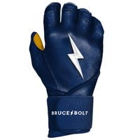 Bruce+Bolt Premium Cabretta Leather Long Cuff Youth Batting Gloves - 2020 Model in Navy/Gold Size Medium