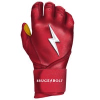 Bruce+Bolt Premium Cabretta Leather Long Cuff Youth Batting Gloves - 2020 Model in Red/Gold Size Medium