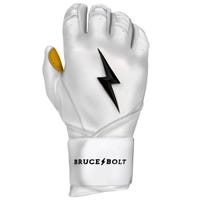 Bruce+Bolt Premium Cabretta Leather Long Cuff Youth Batting Gloves - 2020 Model in White/Gold Size Large