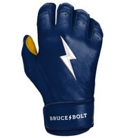 Bruce+Bolt Premium Cabretta Leather Short Cuff Youth Batting Gloves - 2020 Model in Navy/Gold Size Medium