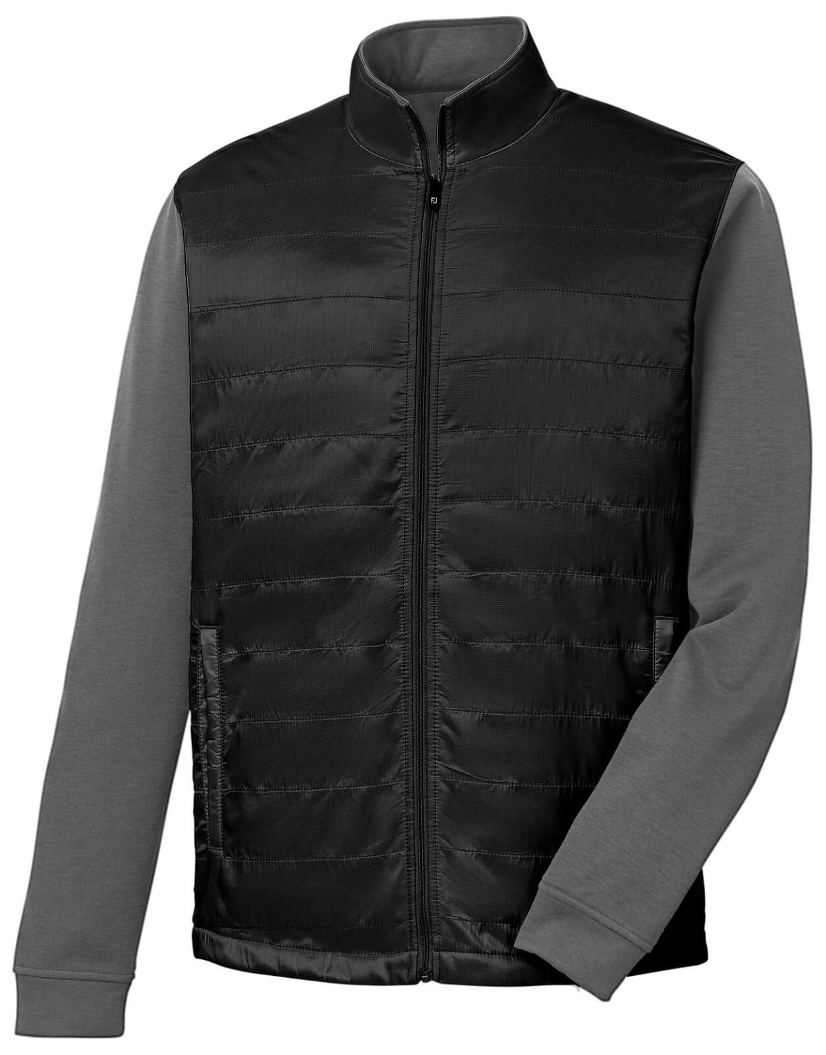 FootJoy Men's Full-Zip Hybrid Golf Jacket, 100% Polyester in Black/Charcoal, Size S