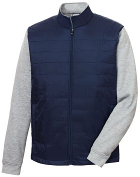 FootJoy Men's Full-Zip Hybrid Golf Jacket, 100% Polyester in Navy/Heather Grey, Size S