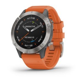 Garmin Fenix 6 Pro Multisport GPS Watch - Sapphire - Titanium with Ember Orange Band