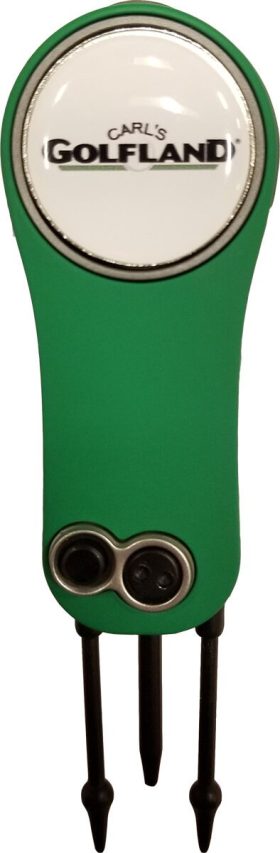 J&M Golf Pitchfix Fusion 2.5 Pin Divot Tool W/ Ball Marker in Green/White