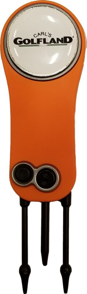 J&M Golf Pitchfix Fusion 2.5 Pin Divot Tool W/ Ball Marker in Orange/White