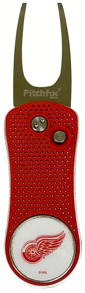 J&M Golf Pitchfix Hybrid Divot Tool W/ Ball Marker in Red Wings