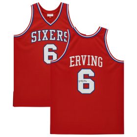 Julius Erving Red Philadelphia 76ers Autographed Mitchell & Ness Hardwood Classics Authentic Jersey