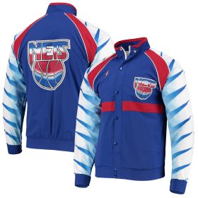 Men's Mitchell & Ness Blue New Jersey Nets Hardwood Classics Authentic Warm-Up Raglan Full-Zip Jacket