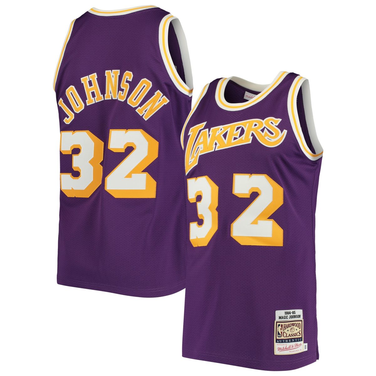 Men's Mitchell & Ness Magic Johnson Purple Los Angeles Lakers 1984 Hardwood Classics Authentic Jersey