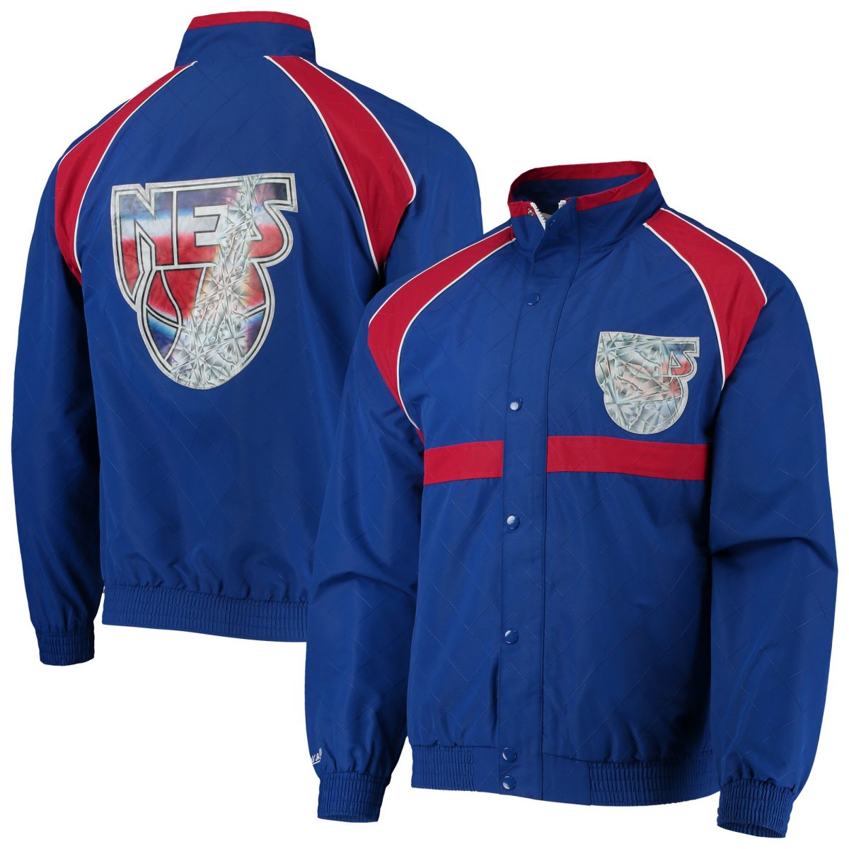 Men's New Jersey Nets Blue Mitchell & Ness Hardwood Classics 75th Anniversary Authentic Warmup Raglan Full-Snap Jacket