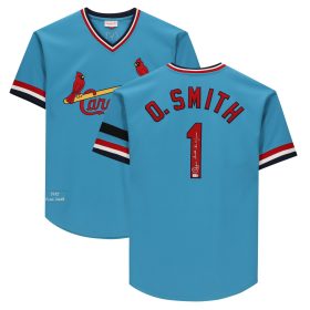 Ozzie Smith St. Louis Cardinals Autographed Blue Mitchell & Ness Authentic Jersey with "The Wizard" Inscription