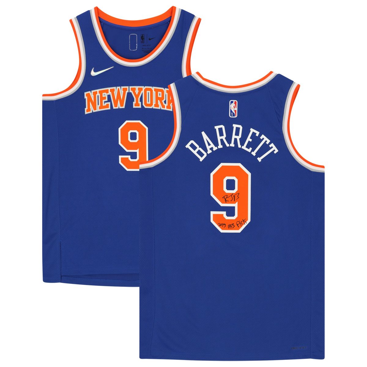 RJ Barrett New York Knicks Autographed 2021-2022 Blue Statement Swingman Jersey with ''2019 #3 PICK'' Inscription