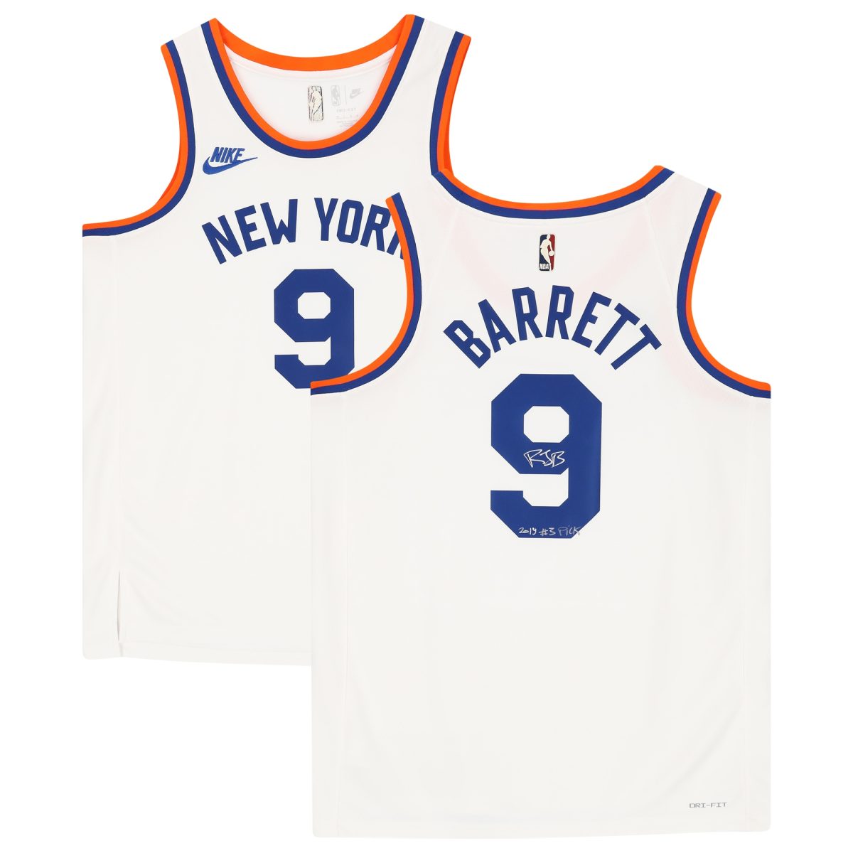 RJ Barrett New York Knicks Autographed Nike White Year 0 Swingman Jersey with ''2019 #3 PICK'' Inscription