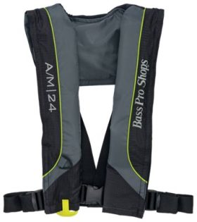 Bass Pro Shops AM24 Auto/Manual Inflatable Life Vest - Black/Gray/Green