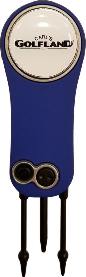 J&M Golf Pitchfix Fusion 2.5 Pin Divot Tool W/ Ball Marker in Blue/Silver