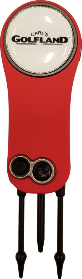 J&M Golf Pitchfix Fusion 2.5 Pin Divot Tool W/ Ball Marker in Red/White