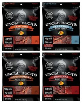 Bass Pro Shops Uncle Buck's Original, Teriyaki, Peppered, and Hickory-Smoked Beef Jerky 4-Pack Combo