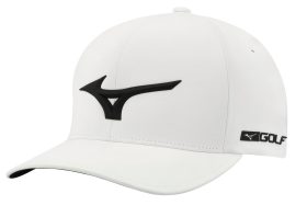 Mizuno Men's Tour Delta Fitted Golf Hat, Spandex/Polyester in White/Black, Size S/M