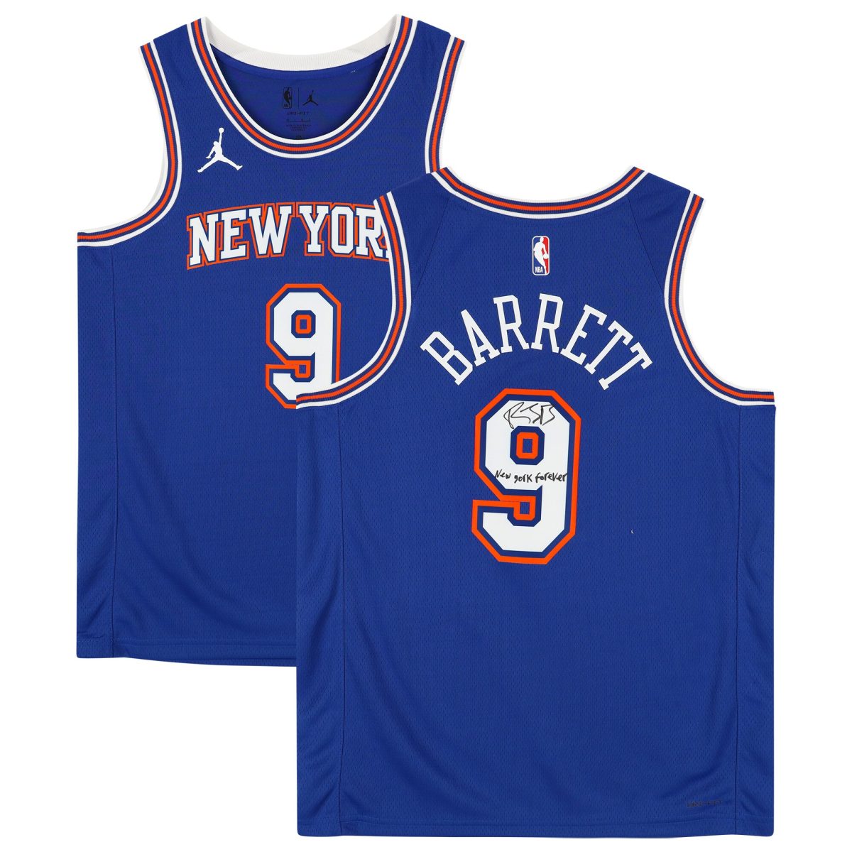 R.J. Barrett Blue New York Knicks Autographed Jordan Brand 2020-2021 Statement Swingman Jersey with "New York Forever" Inscription