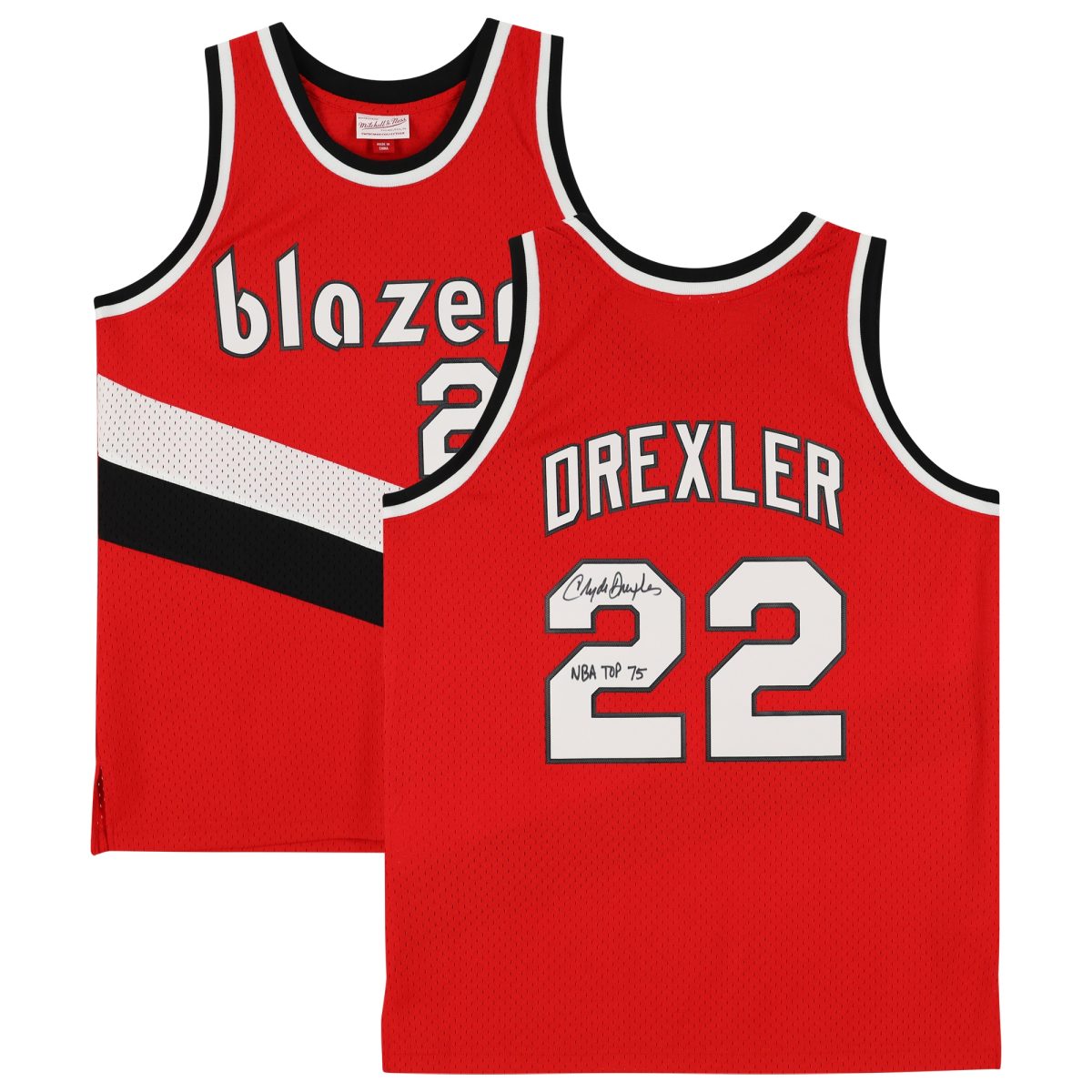 Clyde Drexler Red Portland Trail Blazers Autographed Mitchell & Ness 1983-84 Swingman Jersey with "NBA Top 75" Inscription