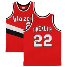 Clyde Drexler Red Portland Trail Blazers Autographed Mitchell & Ness 1983-84 Swingman Jersey with "NBA Top 75" Inscription
