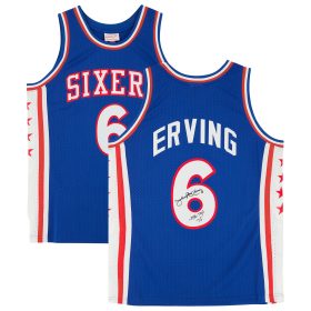 Julius Erving Royal Philadelphia 76ers Autographed Mitchell & Ness 1976-77 Swingman Jersey with "NBA Top 75" Inscription