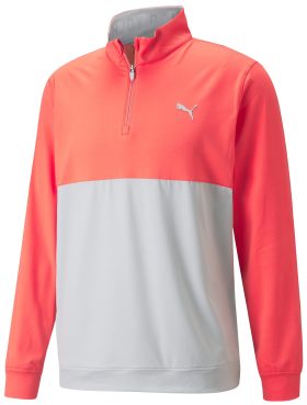 Puma Men's Gamer Colorblock Golf 1/4 Zip Pullover, Polyester/Elastane in Hot Coral/High Rise, Size S