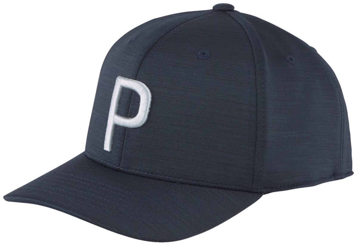 Puma Men's P Snapback Golf Hat, Polyester/Elastane in Navy Blazer/Ash Grey