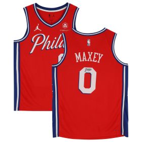 Tyrese Maxey Philadelphia 76ers Autographed Red Jordan Brand 2020-21 Statement with Patch Swingman Jersey