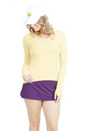 BloqUV Women's Sun Protective Mock Zip Long Sleeve Athletic Top (Lemon Yellow)