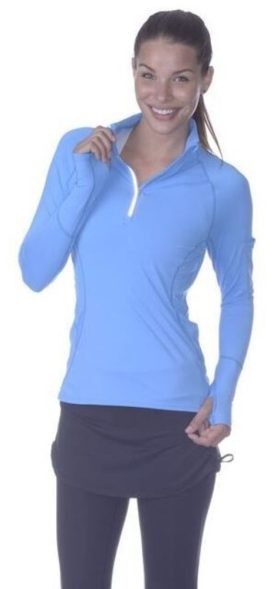 BloqUV Women's Sun Protective Mock Zip Long Sleeve Athletic Top (Ocean Blue)