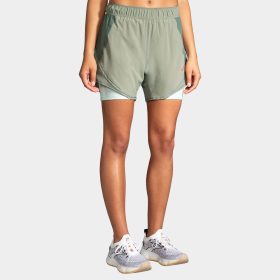 Brooks Chaser 5" 2-in-1 Shorts Women's Running Apparel Pebble/Dark Pebble/Cool Mint