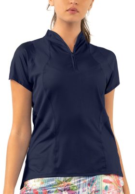 Lucky In Love Women's Win The Day Golf Top, Polyester/Lycra in Midnight, Size XS