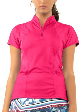 Lucky In Love Women's Win The Day Golf Top, Polyester/Lycra in Shock Pink, Size XS