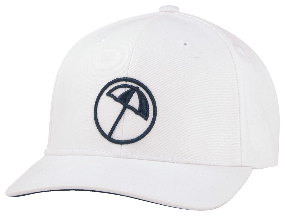 Puma Men's Arnold Palmer Circle Umbrella Snapback Golf Hat, Polyester/Elastane in Bright White/Navy Blazer