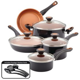 Farberware 12-Piece Glide Copper Ceramic Nonstick Cookware, Black