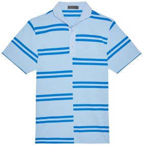 G/FORE Men's Offset Stripe Modern Spread Collar Tech Pique Golf Polo, Spandex/Polyester in Sky, Size XL