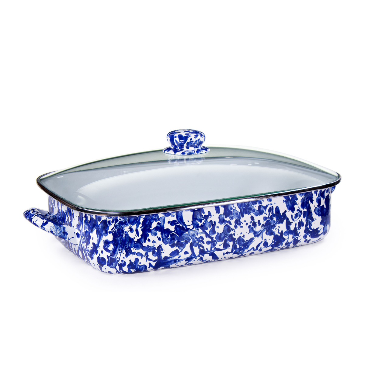 Golden Rabbit Enamelware Cobalt Swirl Roasting Pan with Lid