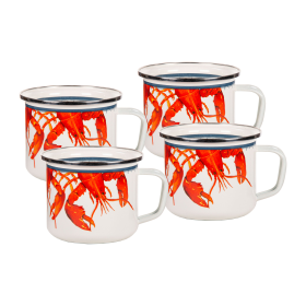 Golden Rabbit Lobster Enamelware 4-Piece Grande Mug Set