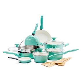GreenPan Rio 16-Piece Ceramic Nonstick Cookware Set, Turquoise