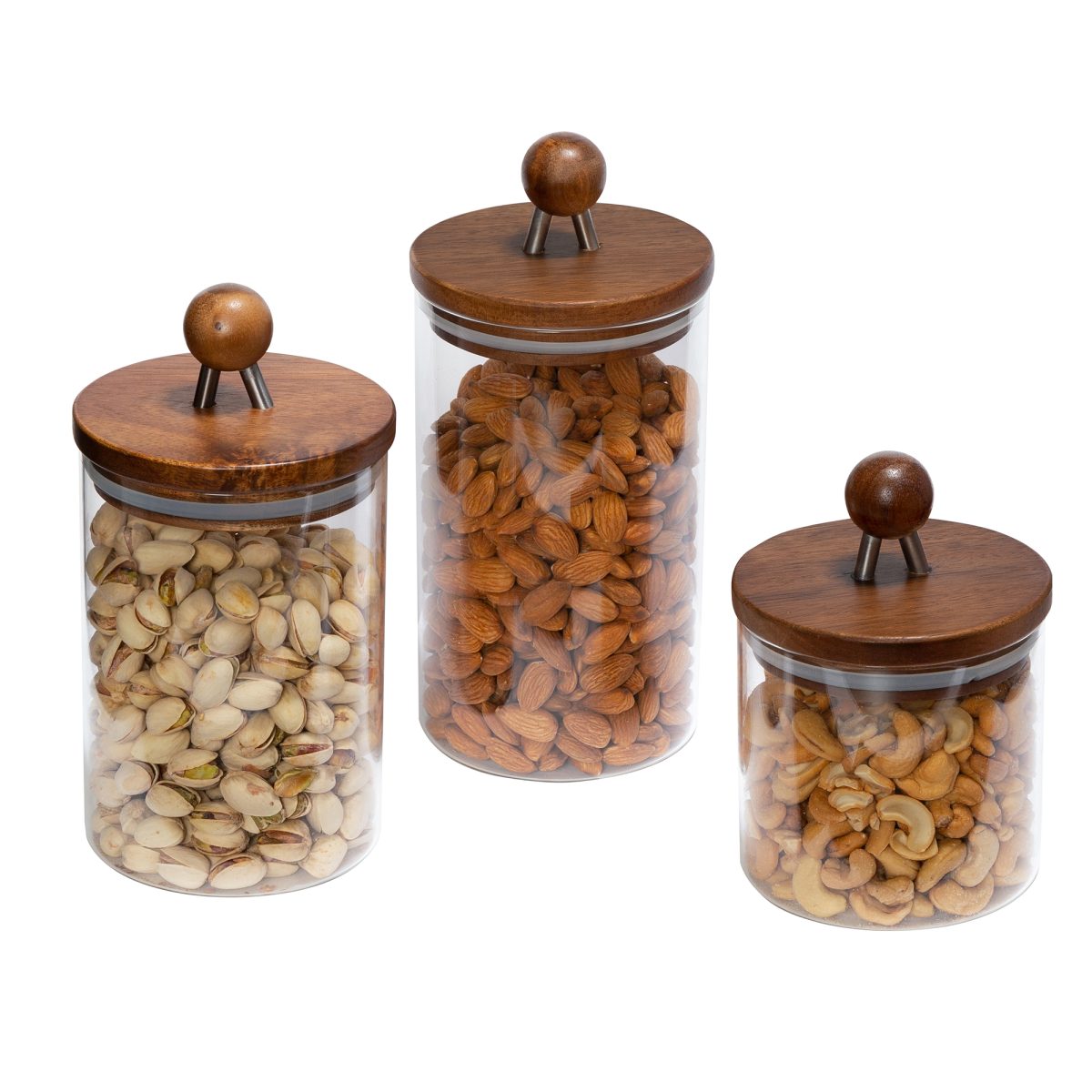 Honey Can Do Acacia-Top Glass Kitchen Canister Set, 3-Pc