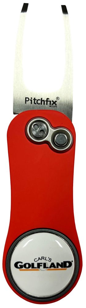 J&M Golf Pitchfix Hybrid 2.0 Divot Tool W/ Ball Marker in Red