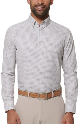 Mizzen+Main Men's Leeward Long Sleeve Button Down Golf Dress Shirt, Spandex/Polyester in Light Pastel Grey, Size Small Trim Fit