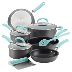 Rachael Ray Create Delicious 11-Piece Hard Anodized Nonstick Cookware, Light Blue in Black